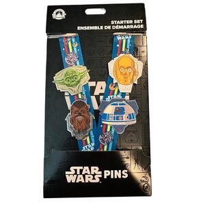 NWT Disney Parks Star Wars Lanyard and 4 Pins Starter Set Yoda CP30 Chewbacca